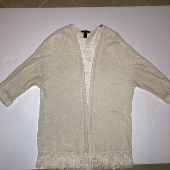 FOREVER 21 Cream Coastal Lightweight Open Crochet Style Lacey Longline Cardigan - Picture 12 of 12